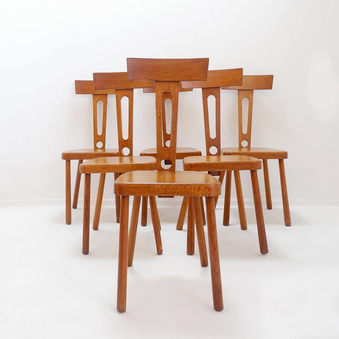 Set Of 6 Vintage Mid Century Modern Wooden T Back Dining Chairs photo for sale