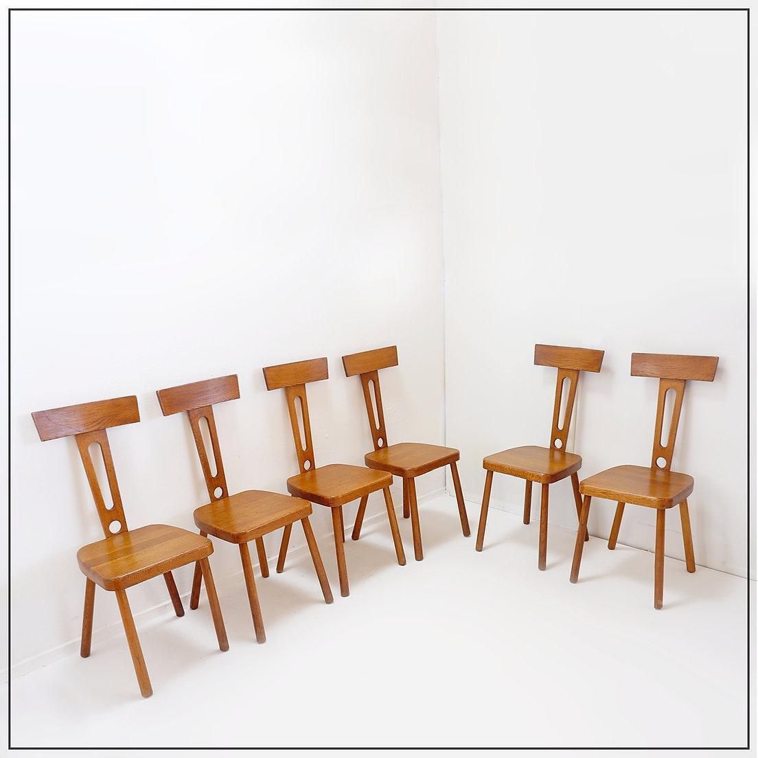 Set Of 6 Vintage Mid Century Modern Wooden T Back Dining Chairs photo vinterior