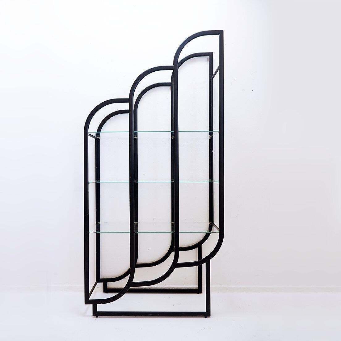 Modern Black Bookcase By Clautra, Metal & Glass, 183cm Tall photo Furniture