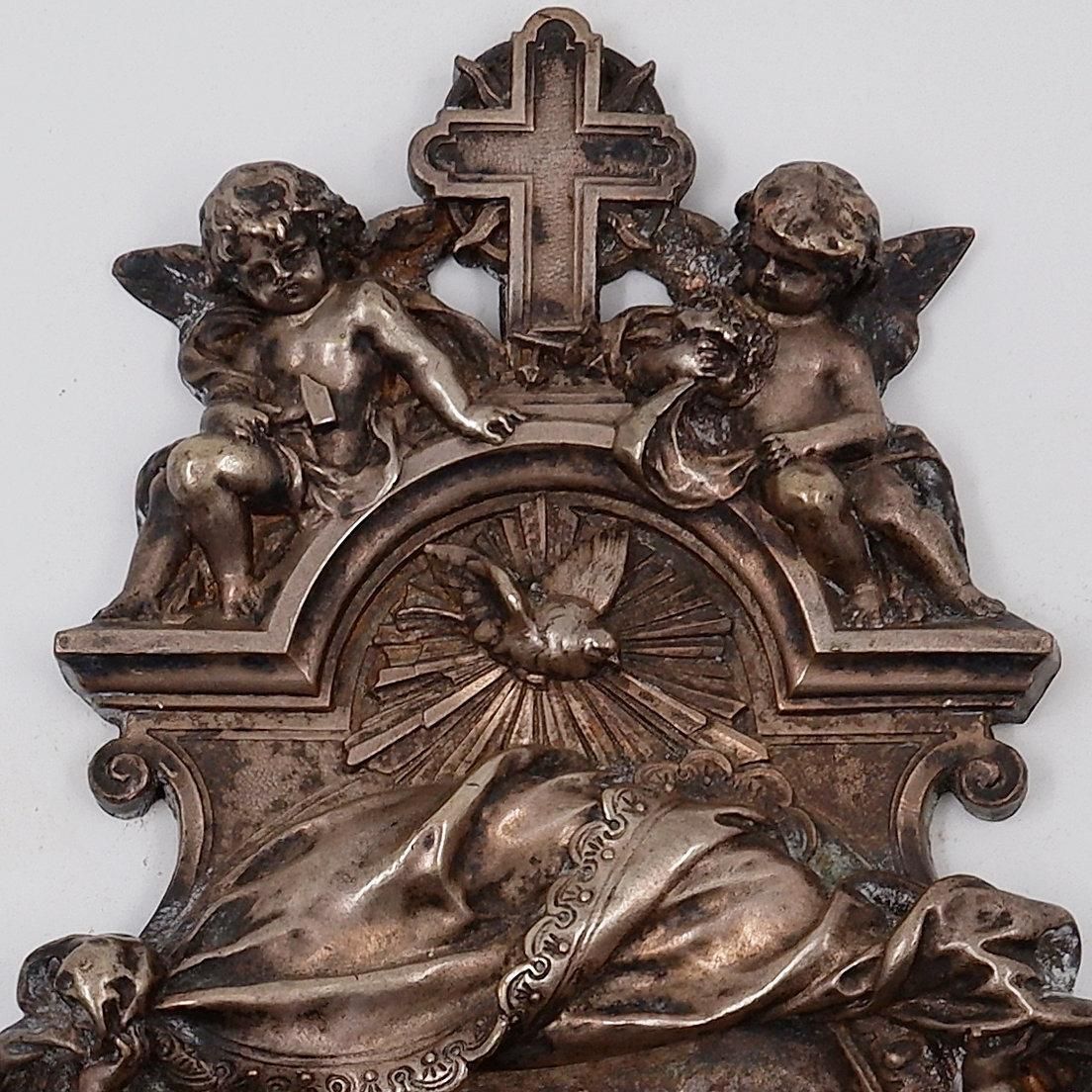 photo furniture Holy Water Font Depicting "The Baptism Of Christ" In Silver Plated Copper   19th