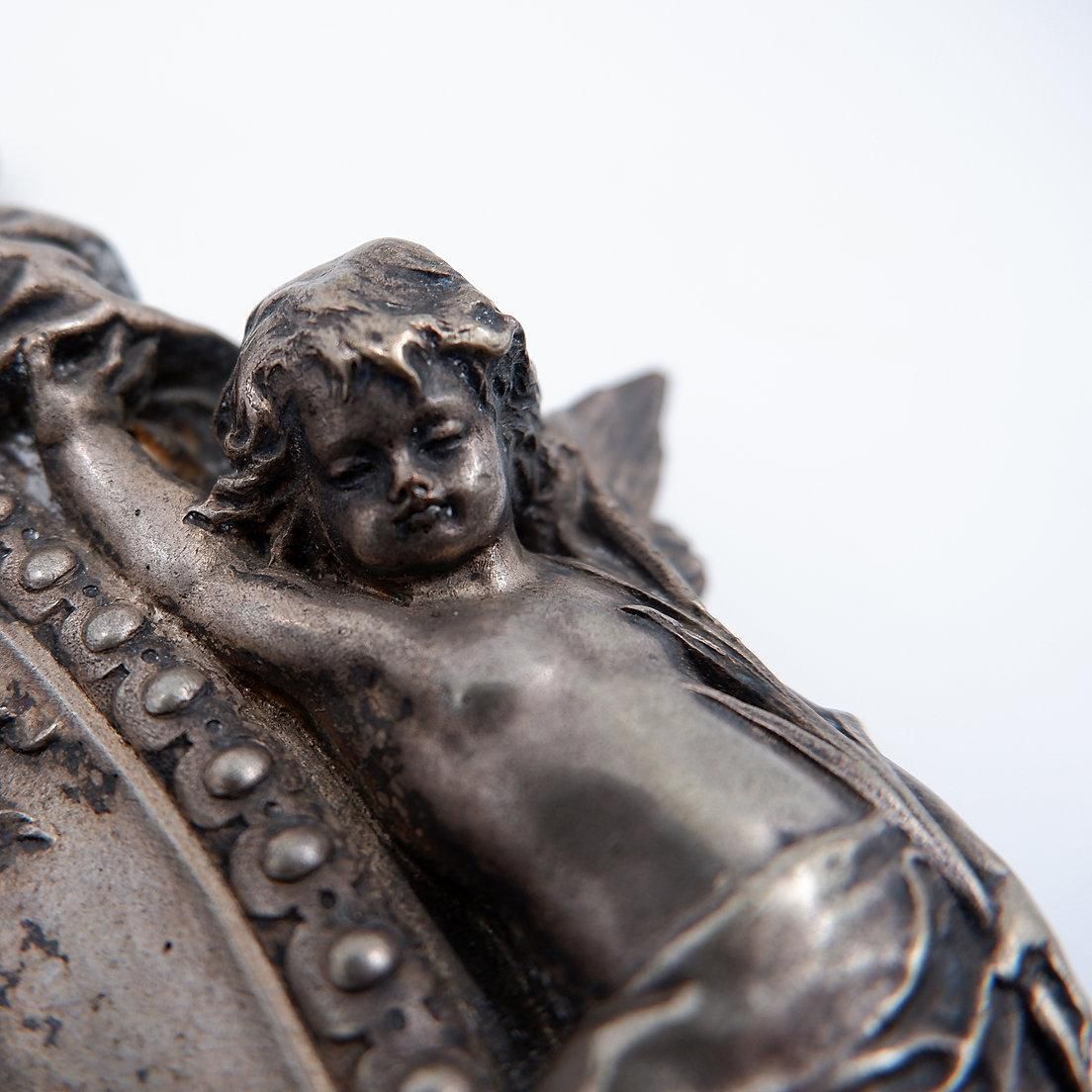 Art Holy Water Font Depicting "The Baptism Of Christ" In Silver Plated Copper   19th photo