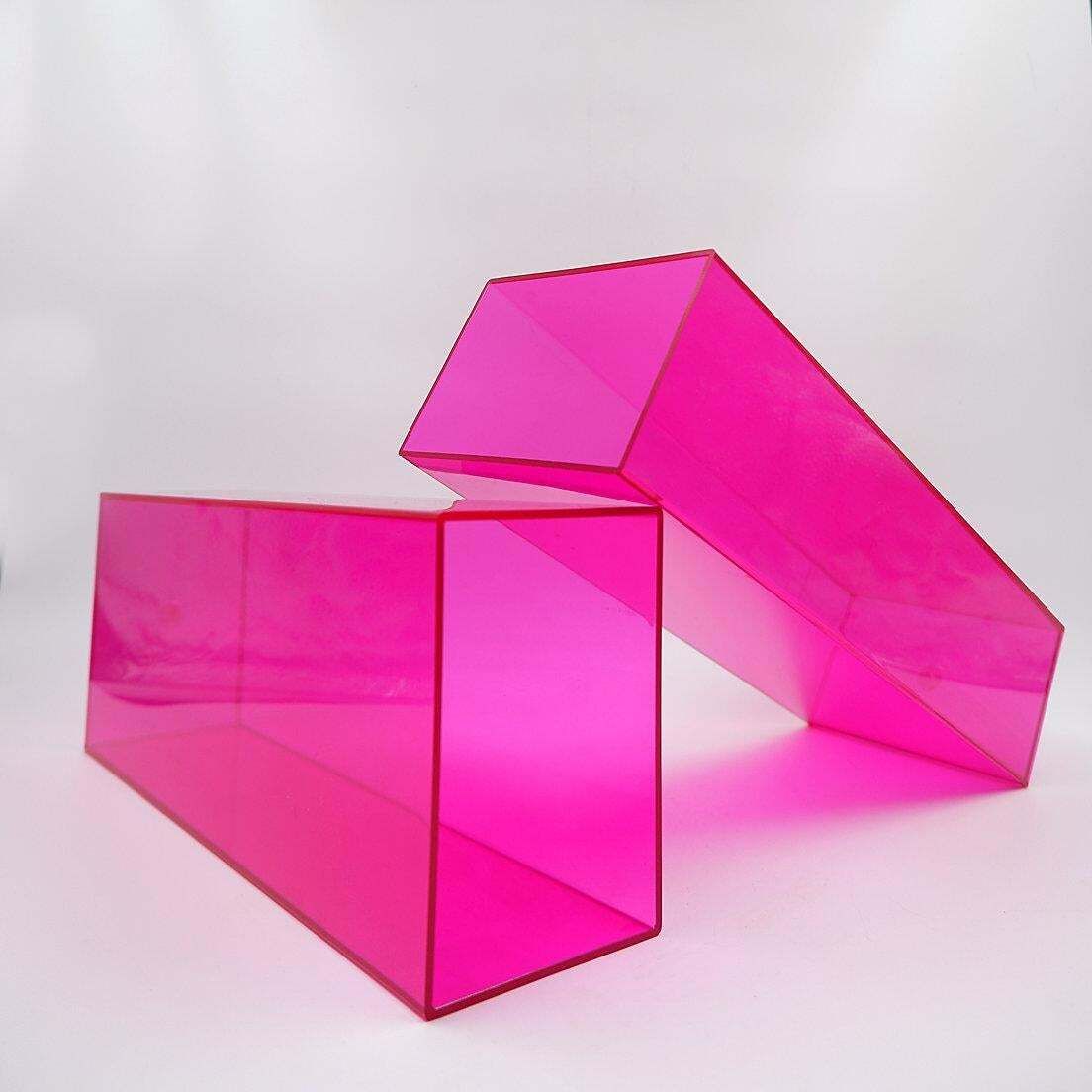 Modern Large Pink Acrylic Vases, Pair For 21st Century Home Decor photo for sale