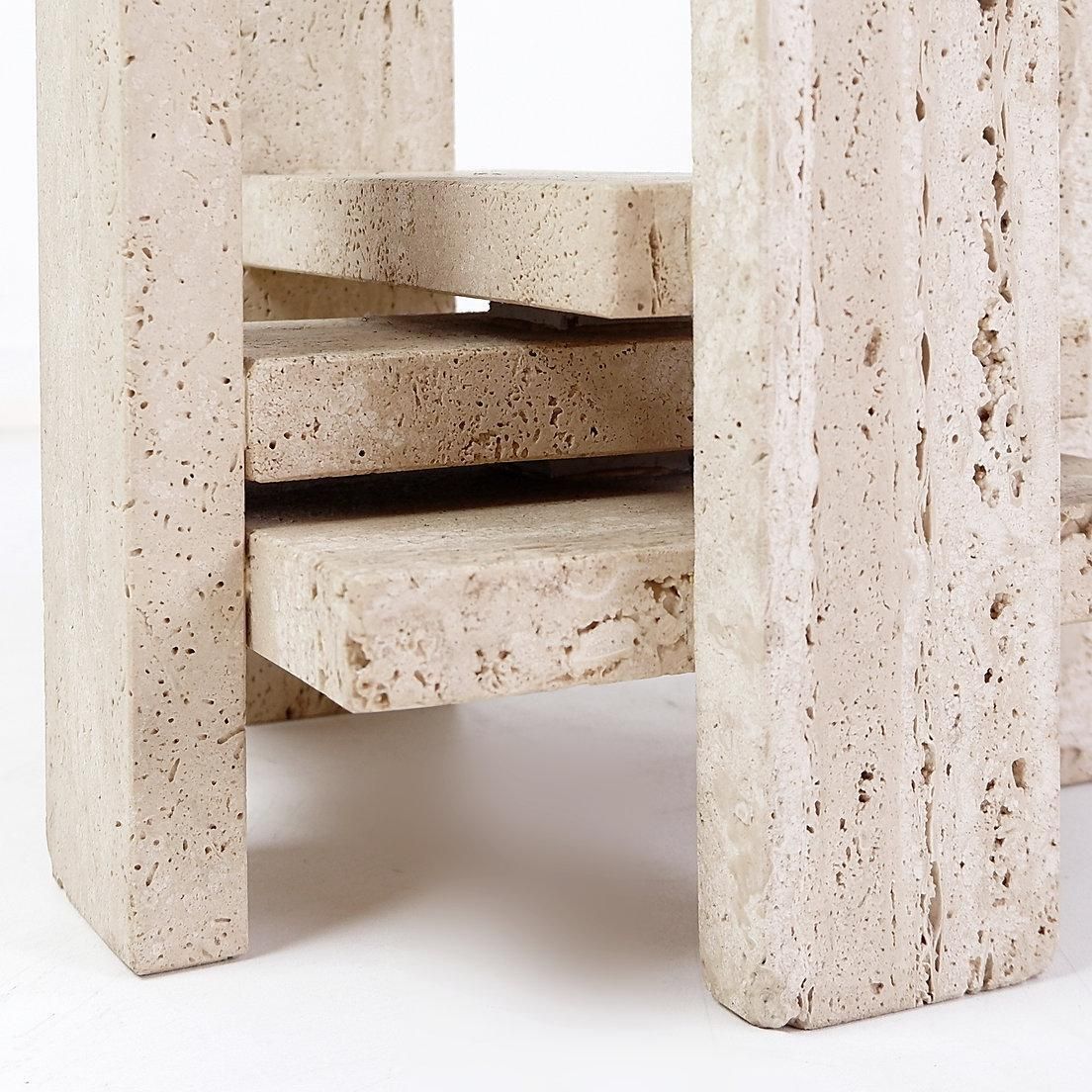 Glass And Travertine Square Coffee Table By Willy Ballez, 1970s (60x60cm) photo for sale