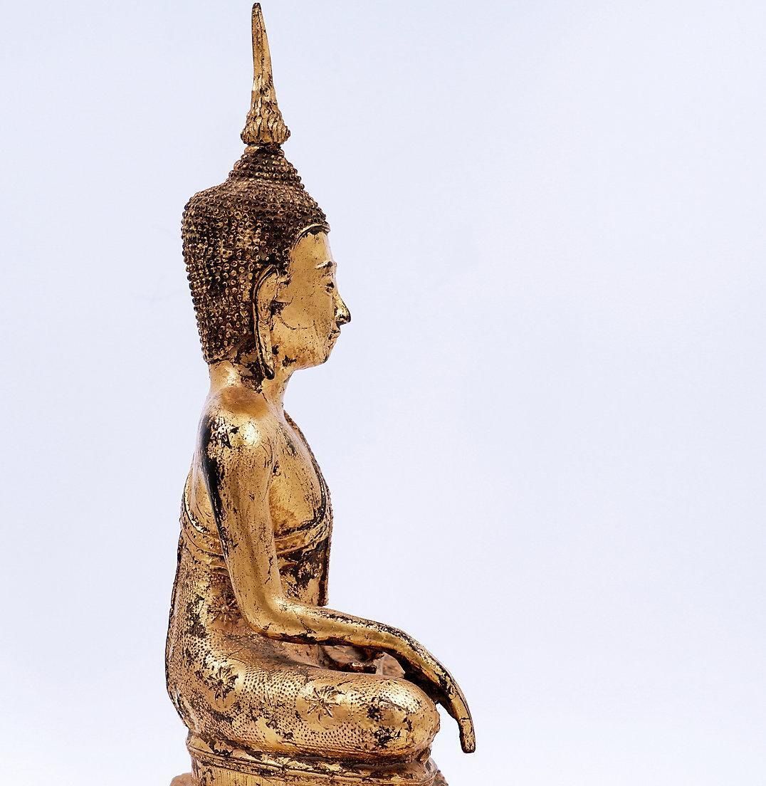 Thai Gilt Bronze Seated Earth Touching Buddha Figure, Late 19th Century photo furniture