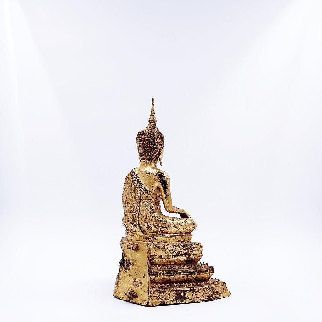 Thai Gilt Bronze Seated Earth Touching Buddha Figure, Late 19th Century photo buy