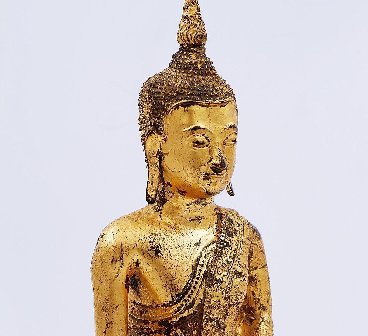 Art Thai Gilt Bronze Seated Earth Touching Buddha Figure, Late 19th Century photo