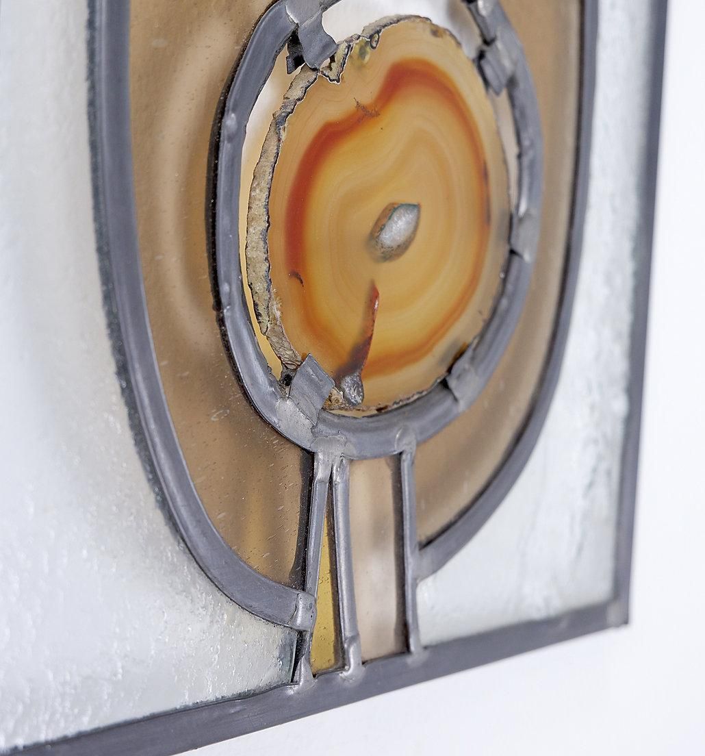 Pair Of Stained Glass Panels With Agate Slices   Circa 1980 photo Art