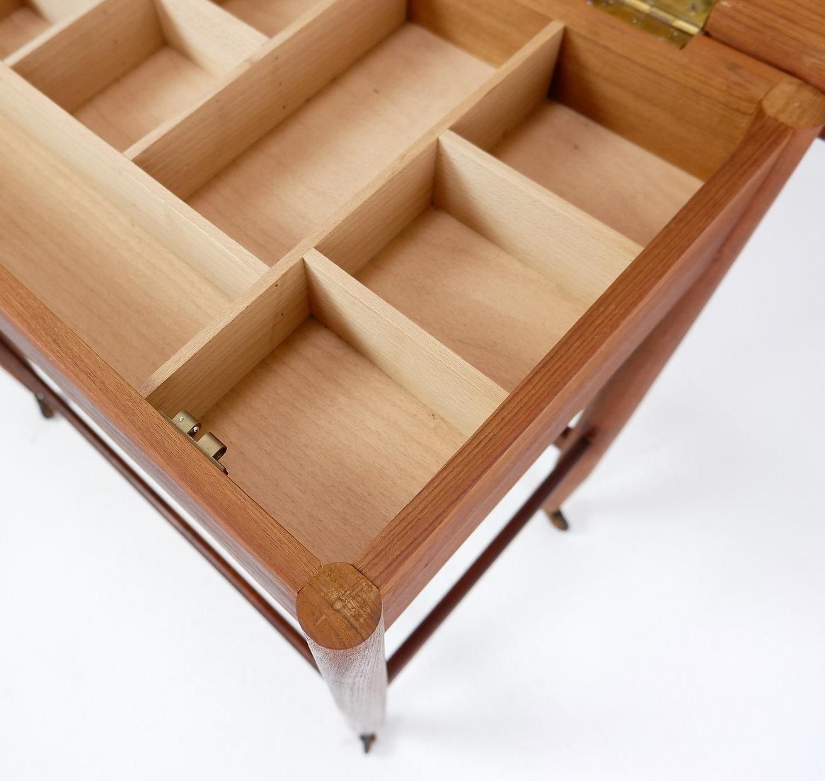 Mid Century Modern Scandinavian Teak Sewing Basket End Table   Johannes Andersen photo vinterior