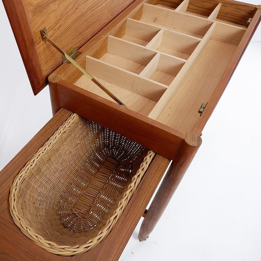 Mid Century Modern Scandinavian Teak Sewing Basket End Table   Johannes Andersen photo buy