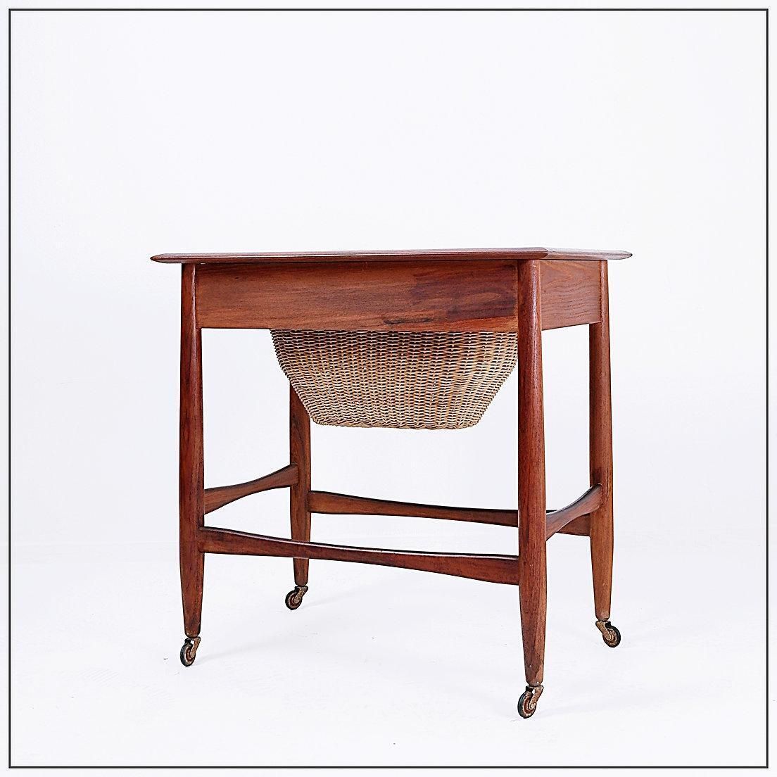 photo buy Mid Century Modern Scandinavian Teak Sewing Basket End Table   Johannes Andersen