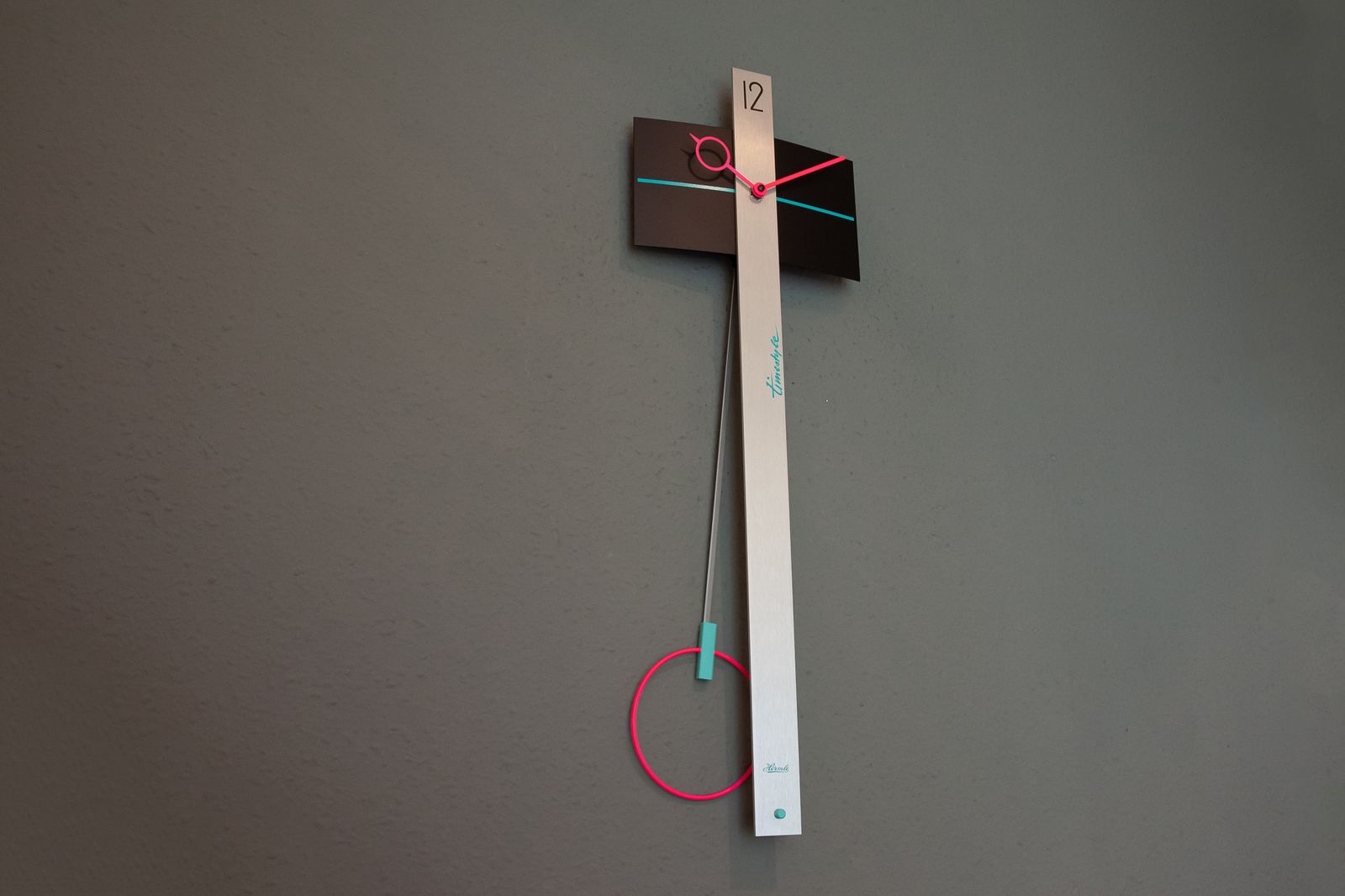 Home Decor Xl Memphis Hermle Pendulum Wall Clock Postmodern Neon Nos Sottsass Era Panton Pop Turquoise Pink Mobile 80s photo