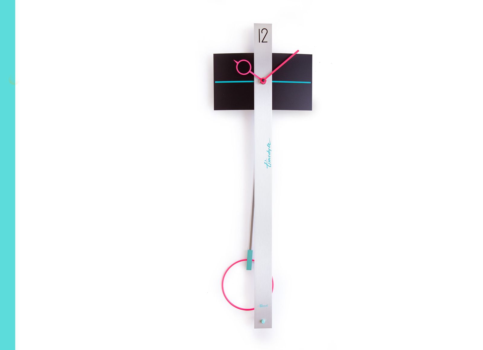 Nos 80s Postmodern Neon Pendulum Wall Clock Memphis Sottsass Era Panton Pop Turquoise Pink Mobile photo furniture