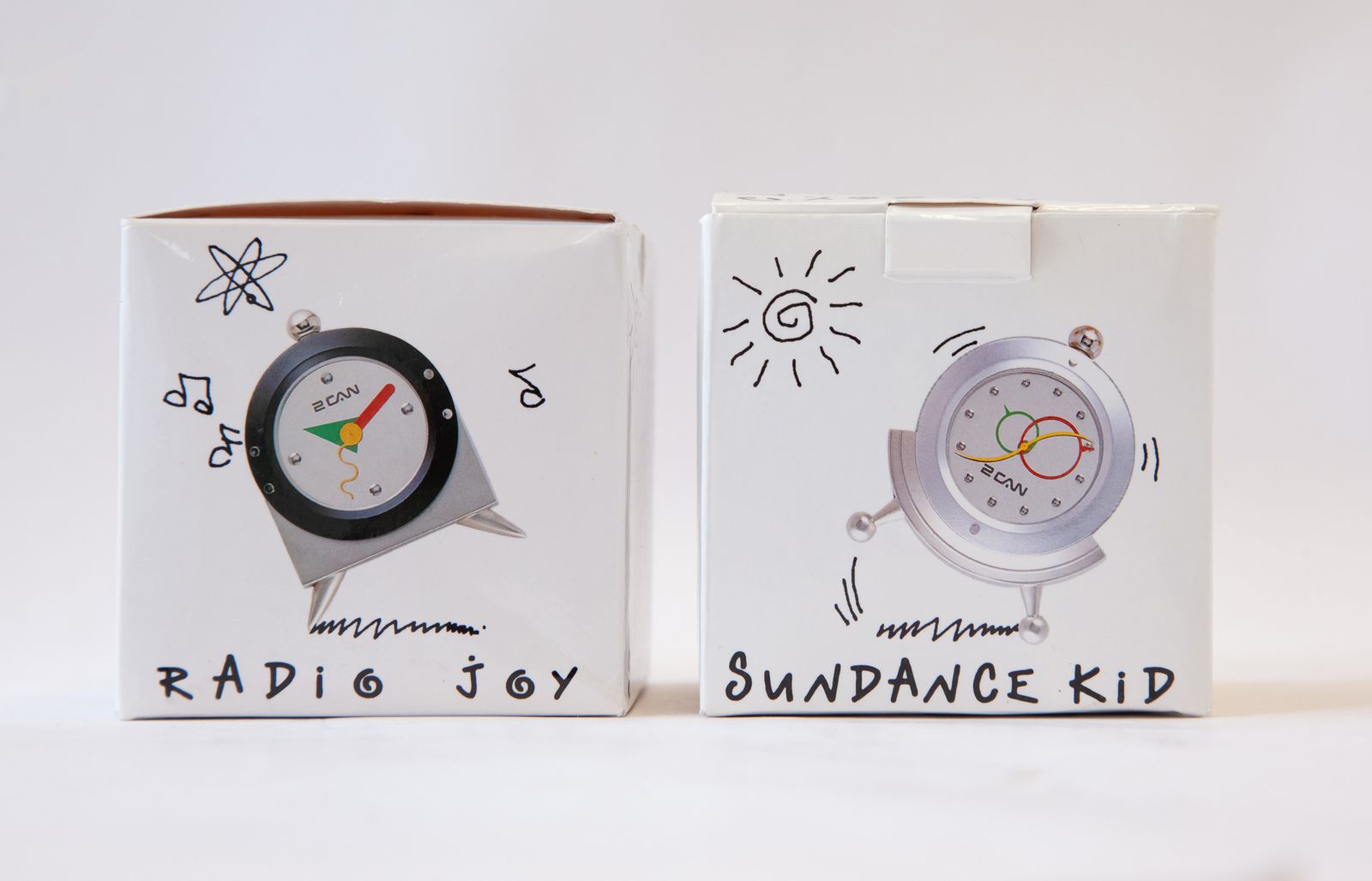 photo vintage Nos! 2can Clockboy Postmodern Desk Table Alarm Clock Memphis Sottsass Style Pop Yellow New In Box