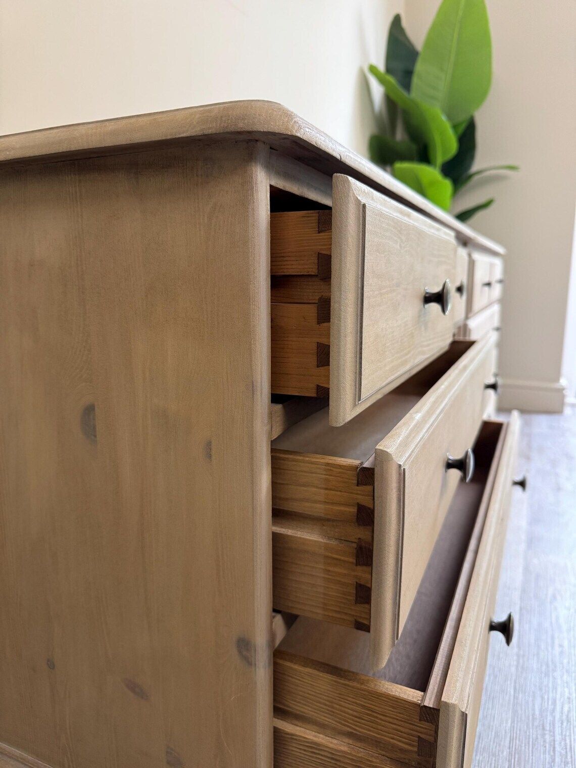 Pair Of Vintage Pine Lime Washed Chest Of Drawers With Round Handles Large Bedside Tables photo buy