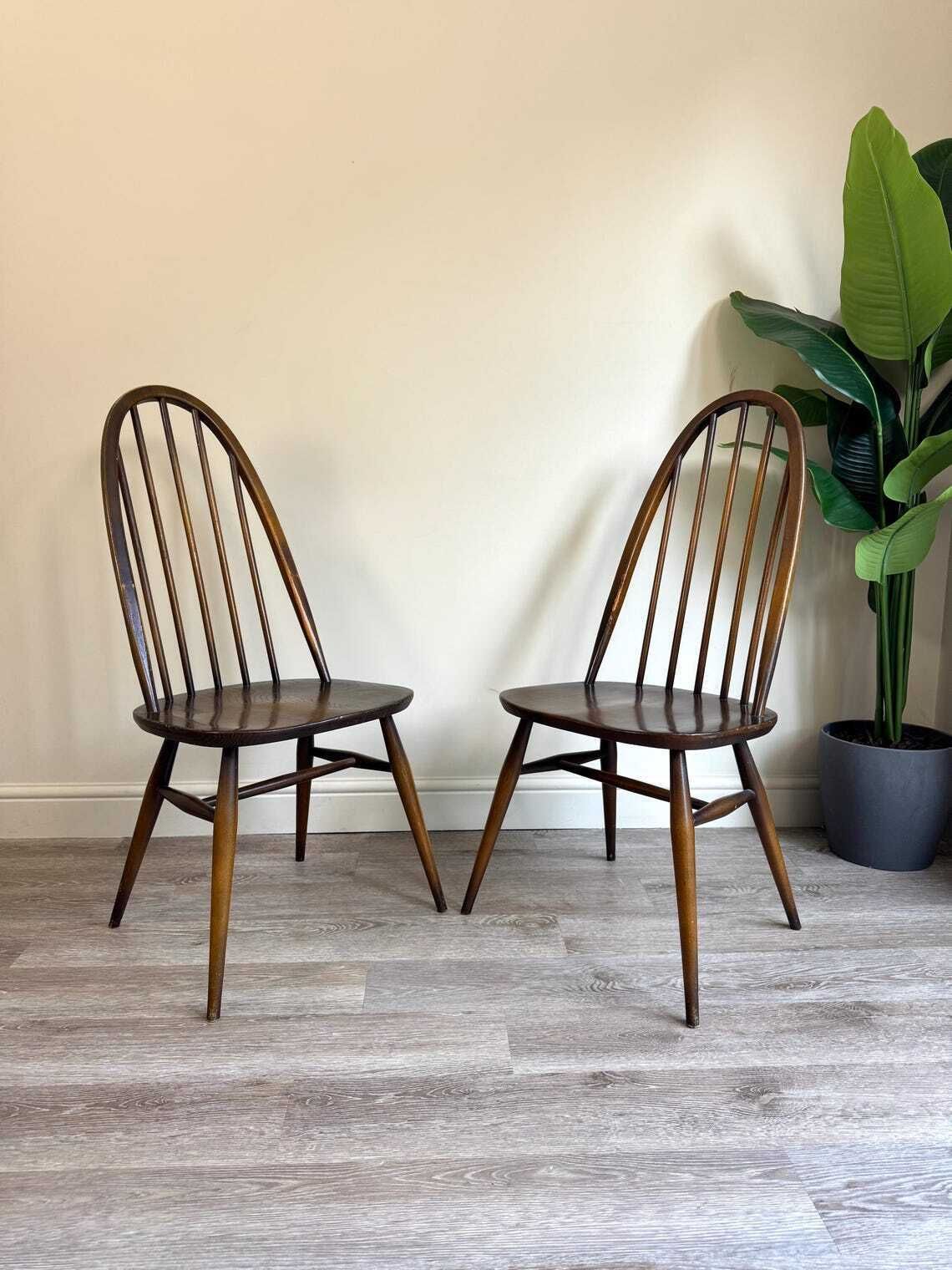 Set Of Four Ercol Windsor Quaker Dining Chairs Golden Dawn Finish Stick Back Solid Wood Chairs photo Furniture