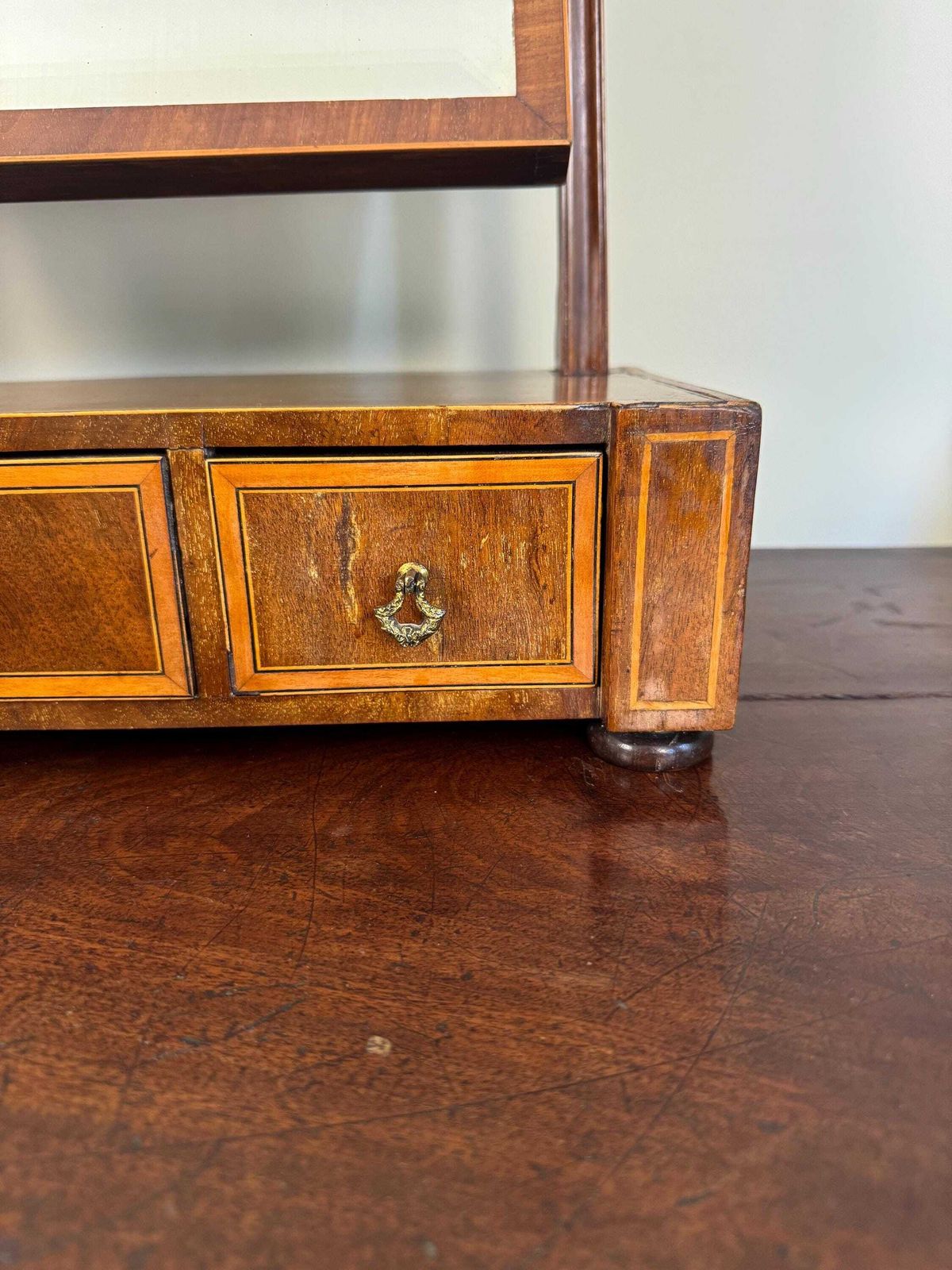 Furniture Antique Wooden Vanity Mirror With Storage Drawers, Tabletop Dressing Desk Mirror photo