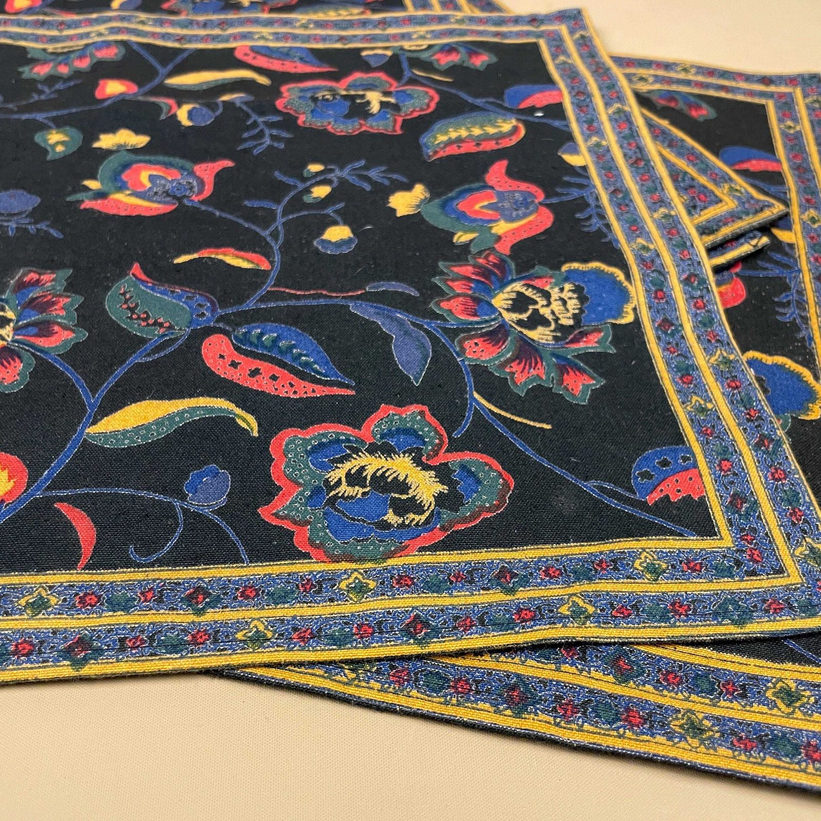 Vintage Belgium Placemats Floral Screen Print Cotton Set Of 6 Retro Coaster Mats Picnic Tableware Table Display Dining photo Textiles