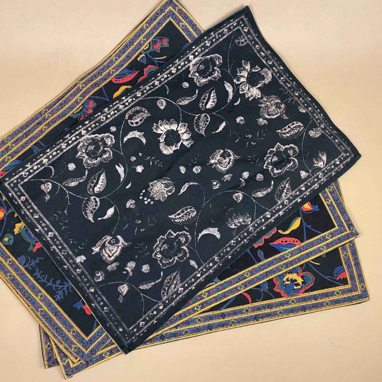 Textiles Vintage Belgium Placemats Floral Screen Print Cotton Set Of 6 Retro Coaster Mats Picnic Tableware Table Display Dining photo