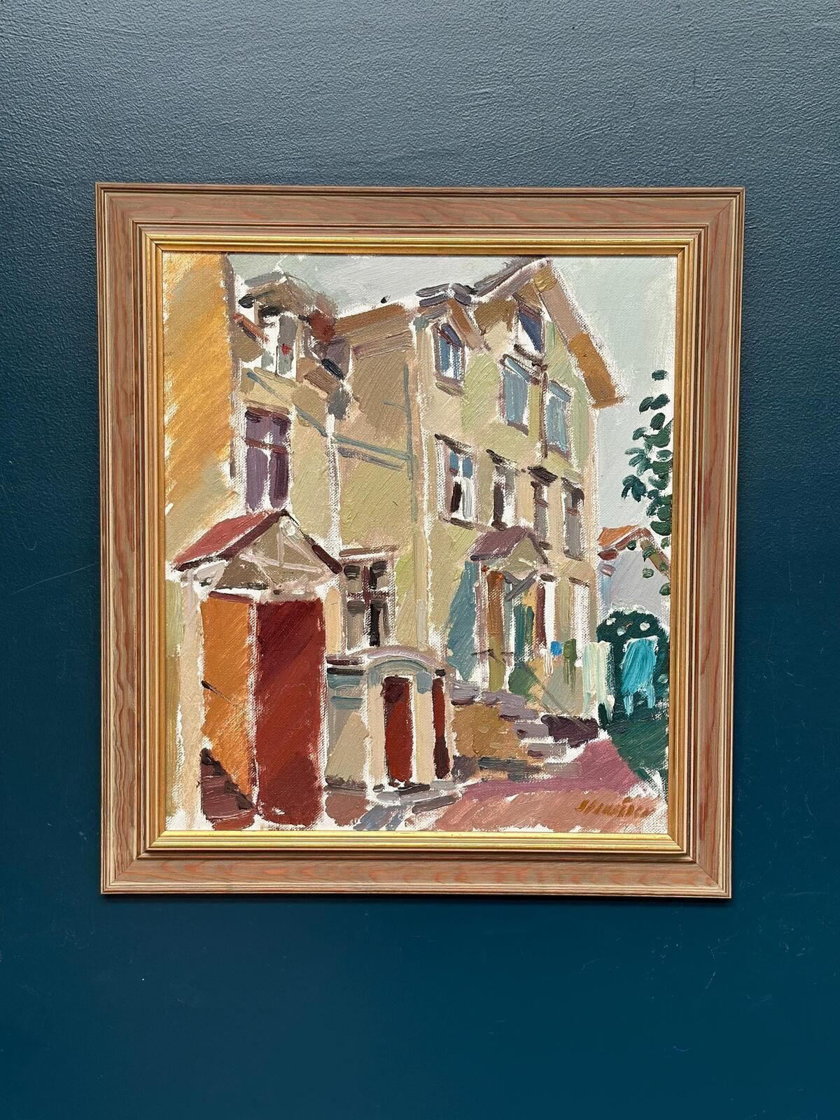Original Swedish Oil On Canvas – “Södra Kyrkogatan 50” By Gösta Stawåsen,  1970 – Vintage & Framed – 69.5 × 62.5 Cm (Approx. 27.4" × 24.6")