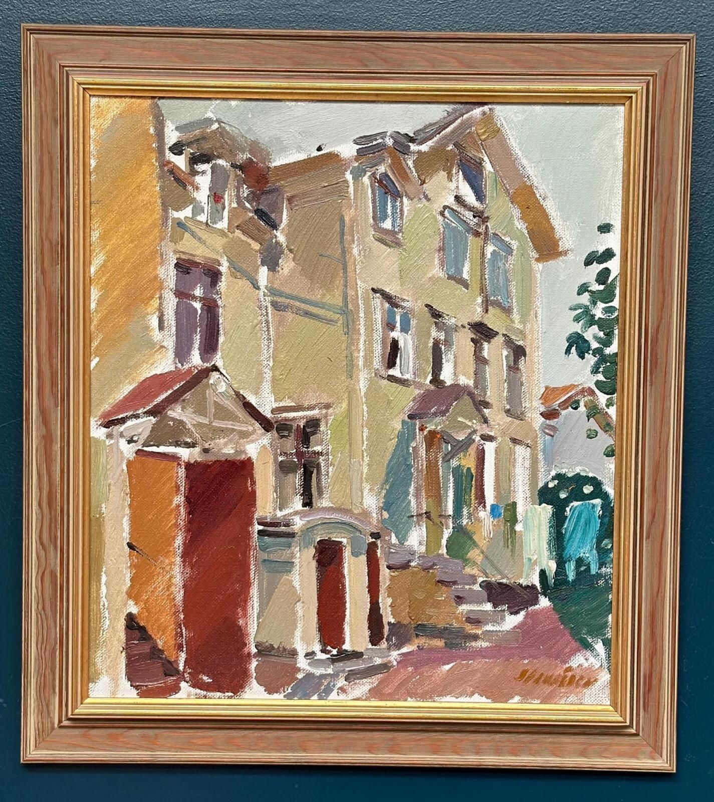 Original Swedish Oil On Canvas – “Södra Kyrkogatan 50” By Gösta Stawåsen,  1970 – Vintage & Framed – 69.5 × 62.5 Cm (Approx. 27.4" × 24.6") photo furniture