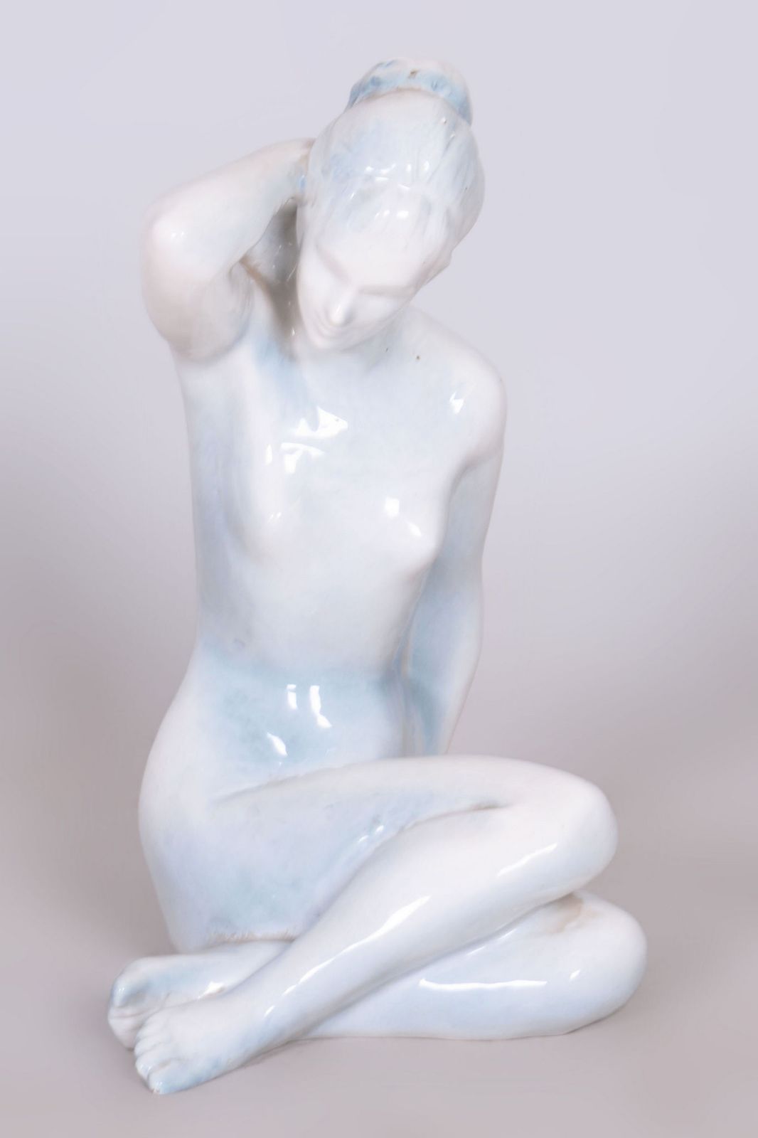Original Mid Century Sculpture Of Woman, By B. Kokrda, Ceramics, Czech, 1950s