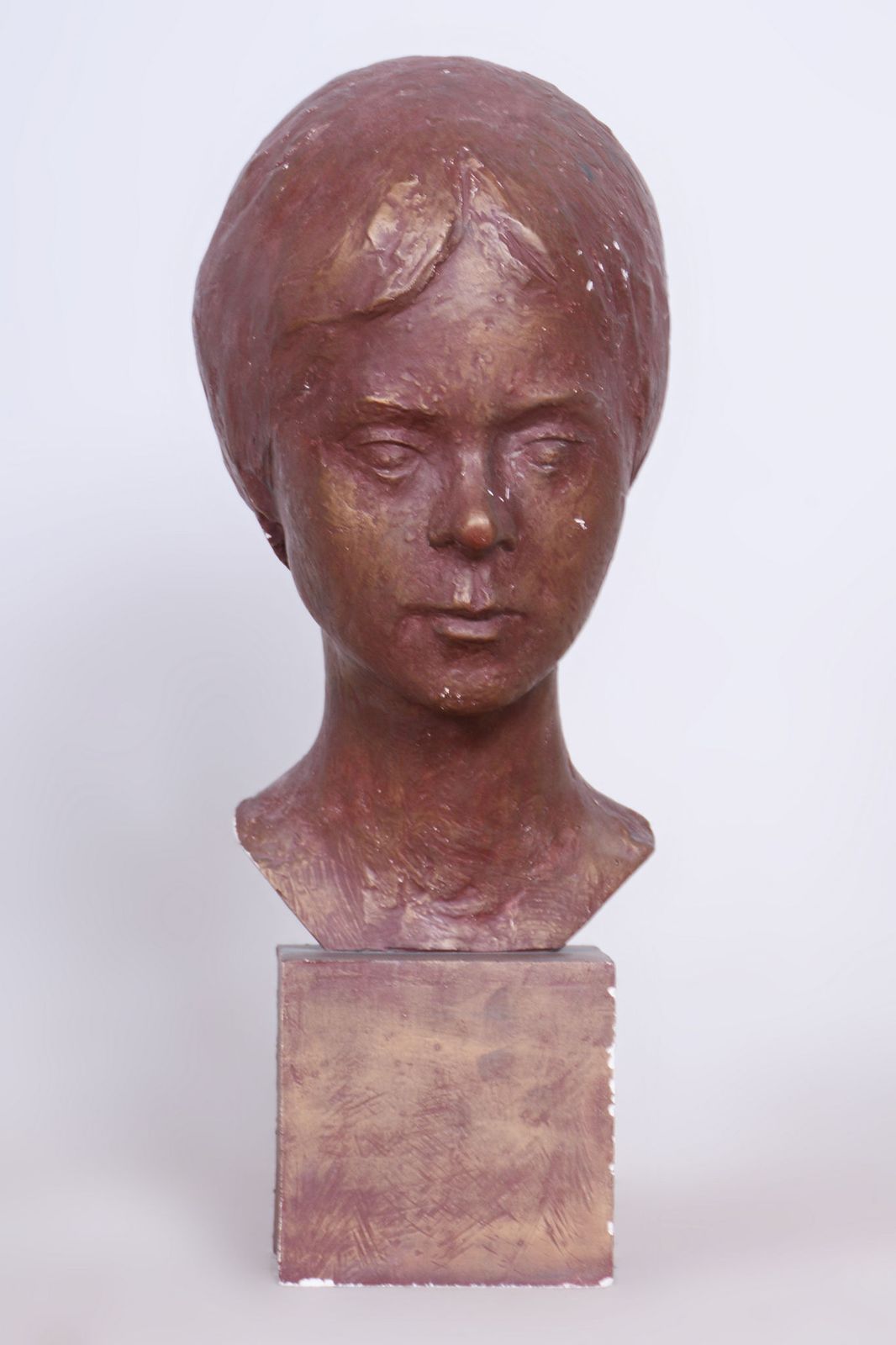 Original Art Deco Statuette Of Young Woman, Painted Plaster, Czech, 1920s