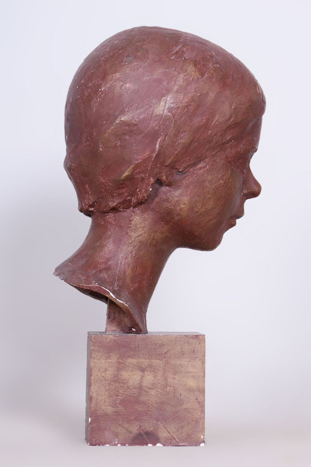 Original Art Deco Statuette Of Young Woman, Painted Plaster, Czech, 1920s photo for sale