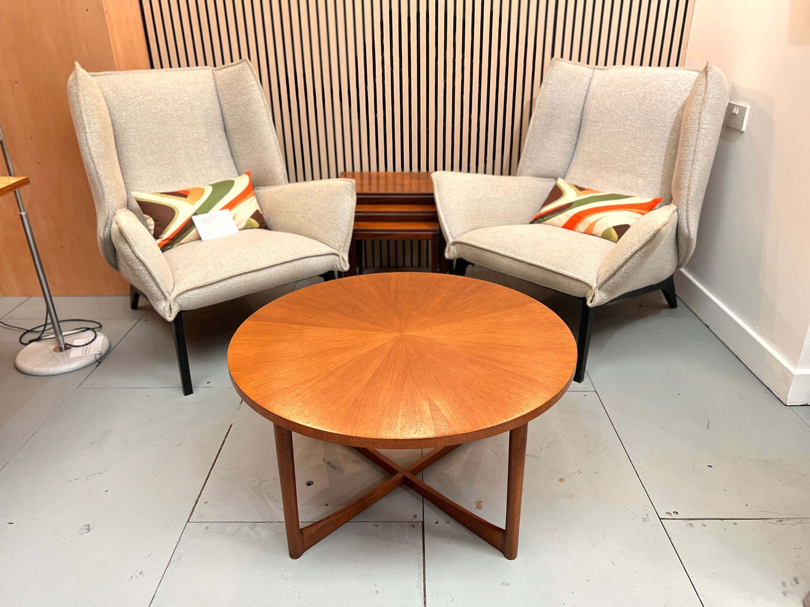 A.H. McIntosh, Mid Century Teak Sunburst Coffee Table photo furniture