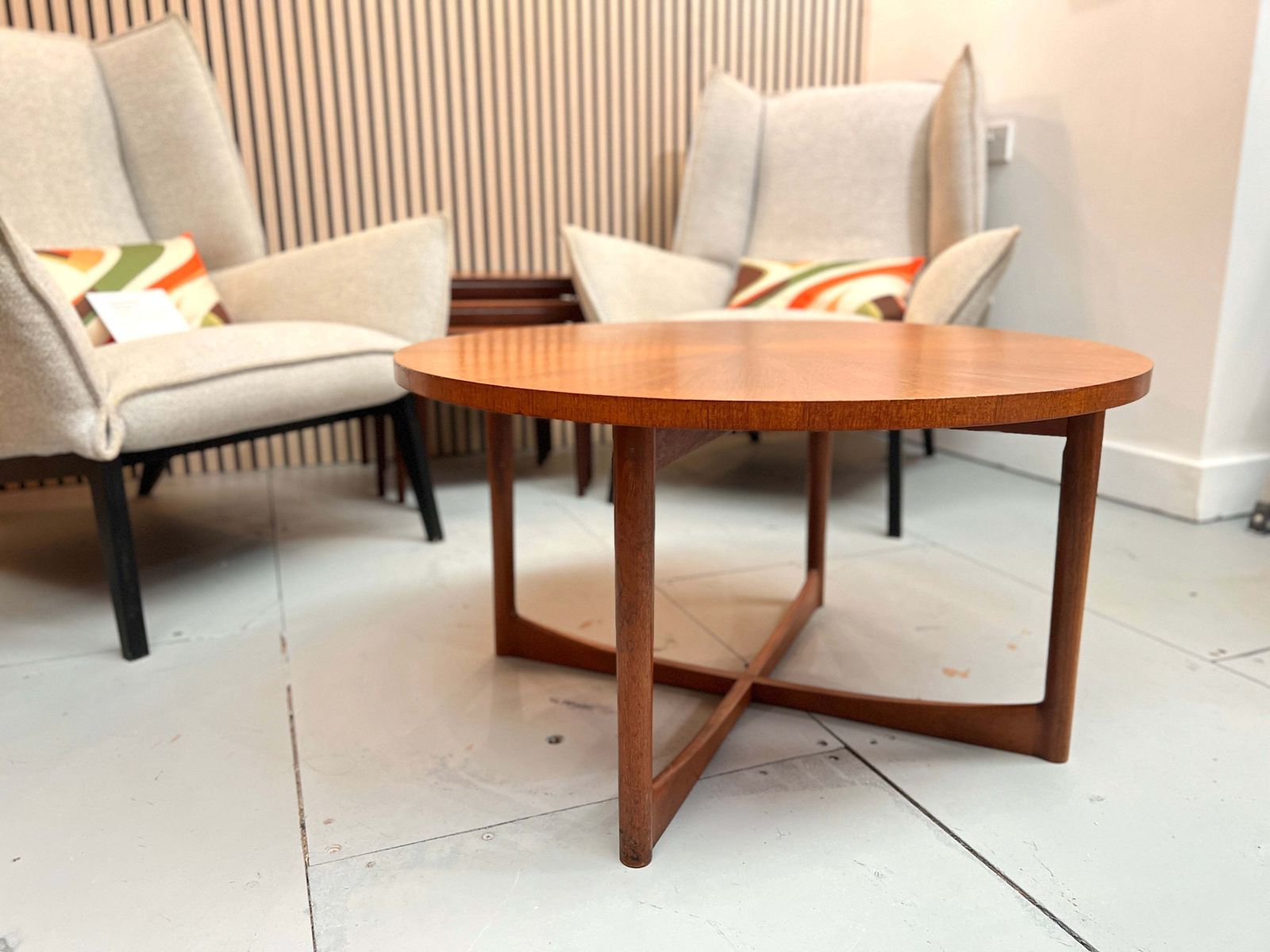 A.H. McIntosh, Mid Century Teak Sunburst Coffee Table photo for sale