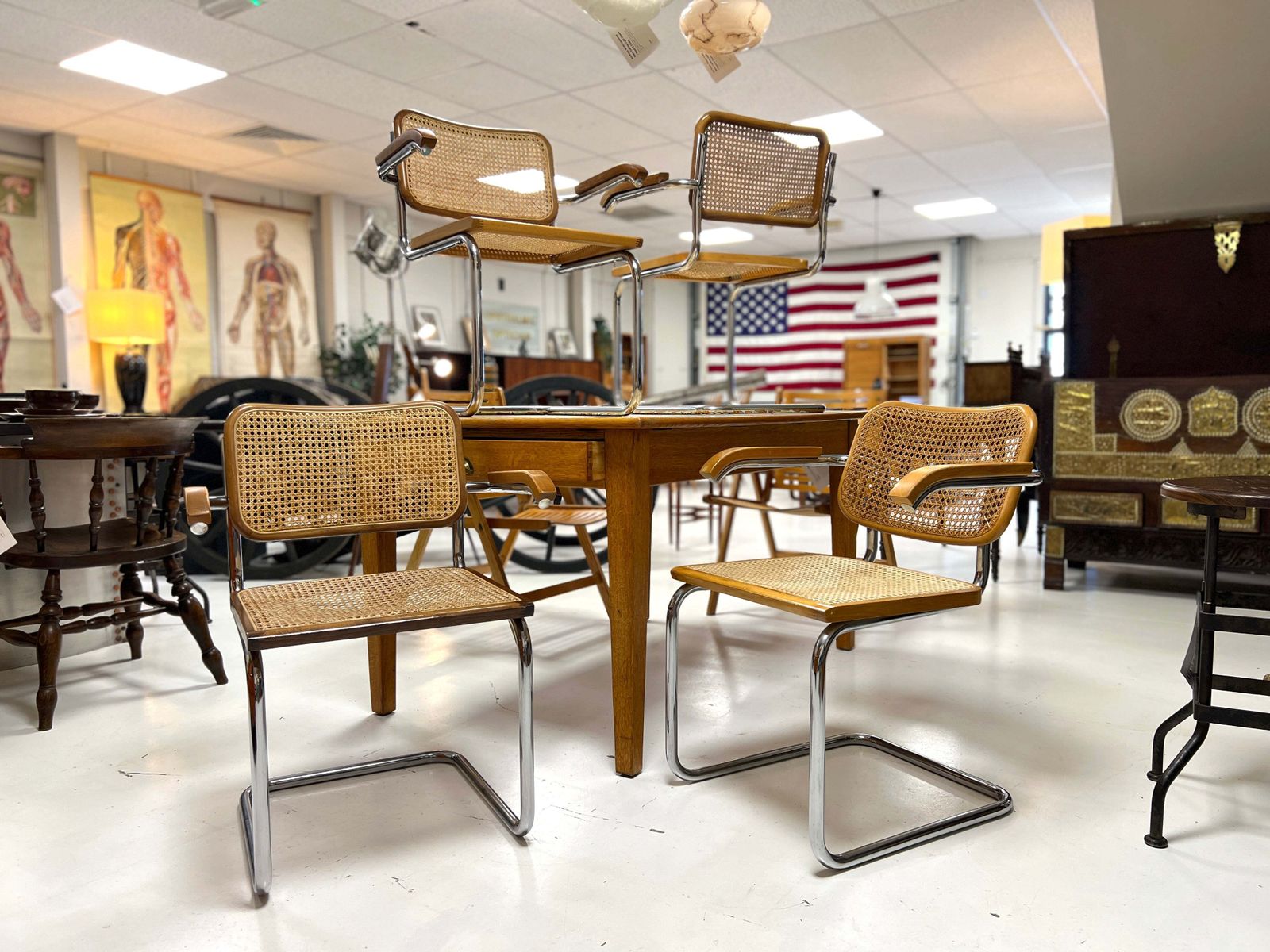 Marcel Breuer Cesca Dining Chairs, Set Of Four, Cane And Chrome Frames photo for sale