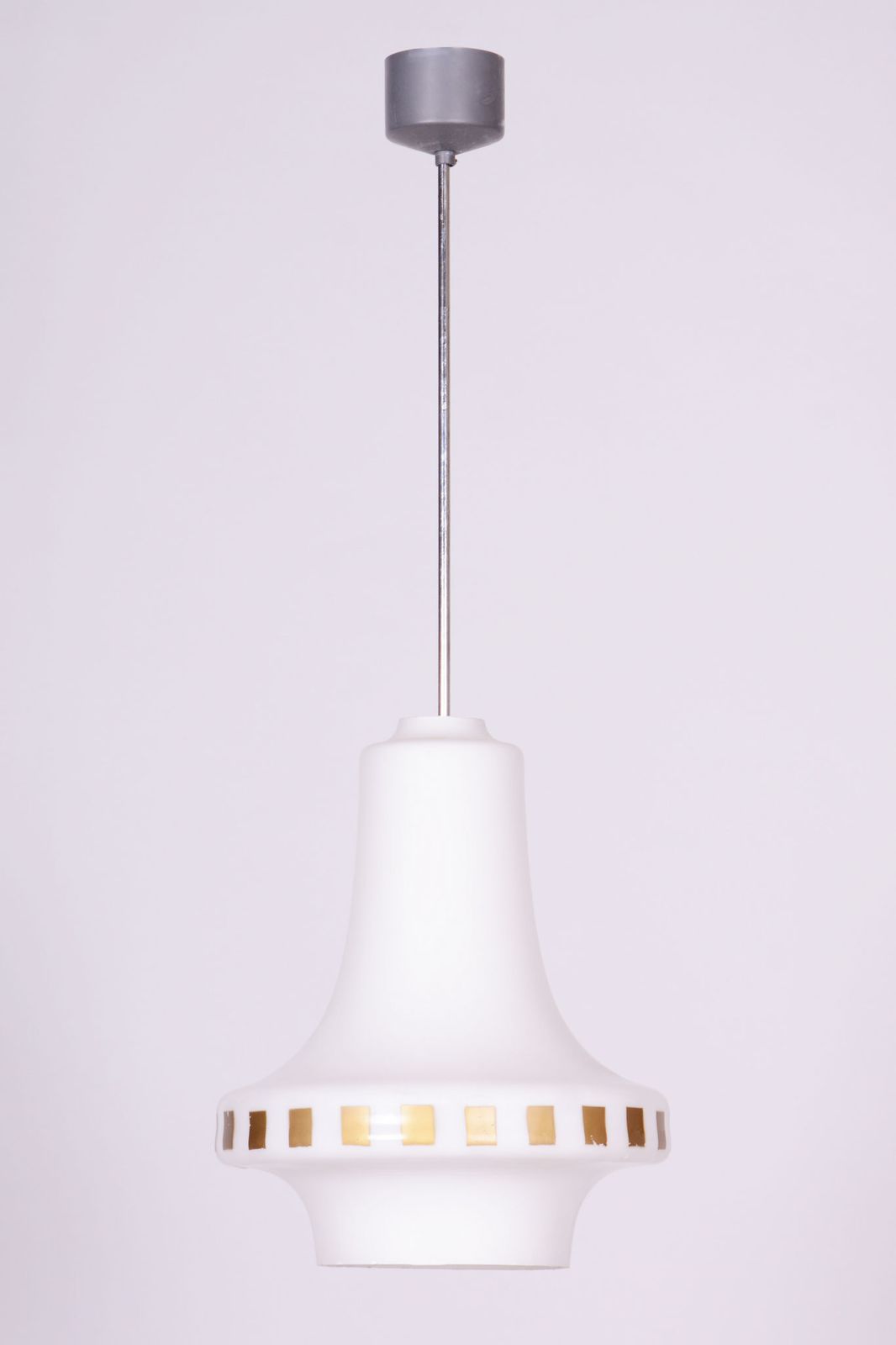 Restored Mid Century Chandelier, Chrome, Steel, Opaline Glass, Czech, 1960s photo furniture