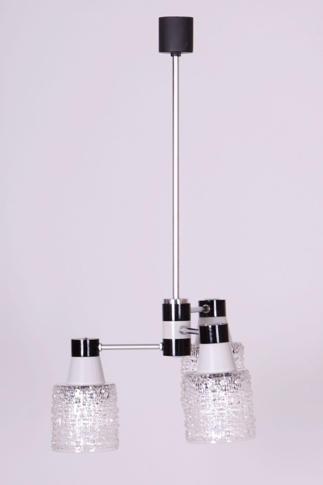 Restored Mid Century Chandelier, By Drukov, Chrome, Opaline Glass, Czech, 1970s photo furniture