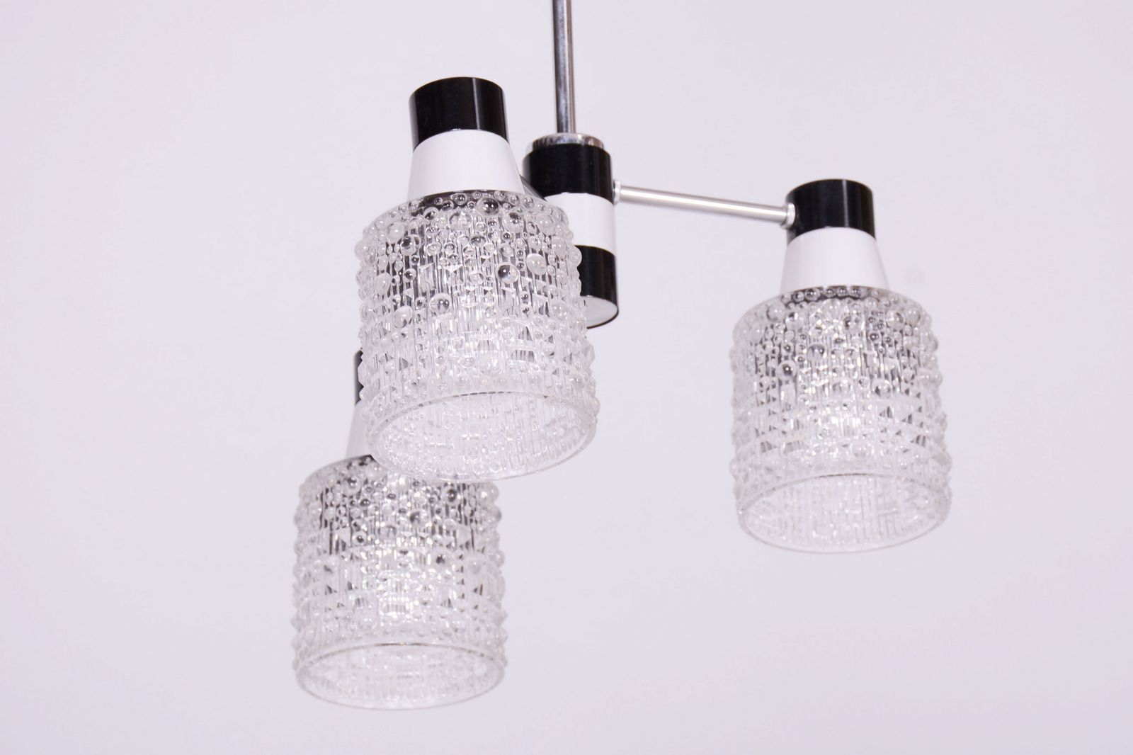 Restored Mid Century Chandelier, By Drukov, Chrome, Opaline Glass, Czech, 1970s photo vinterior