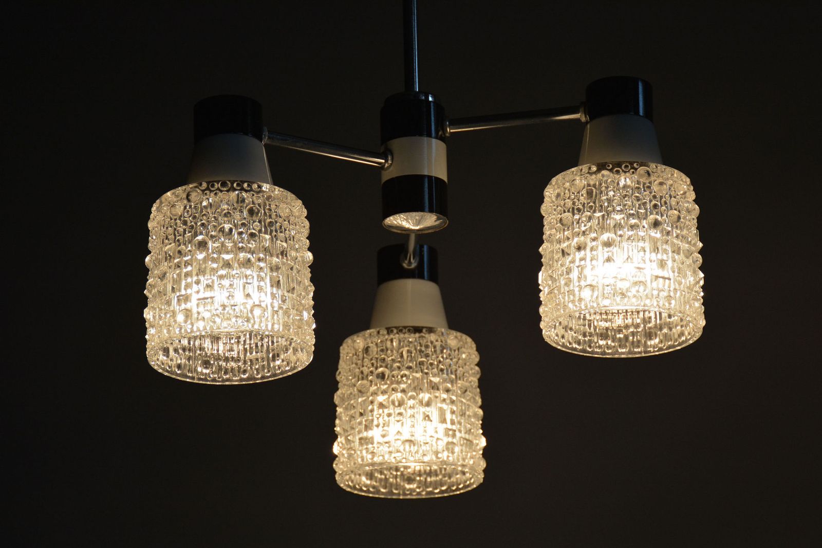 Lighting Restored Mid Century Chandelier, By Drukov, Chrome, Opaline Glass, Czech, 1970s photo