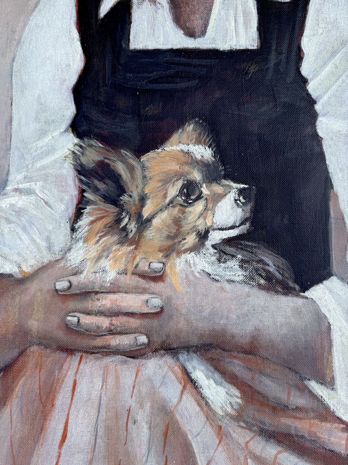 José Antonio Castro Cadenas – Psychologisch portret van meisje met hond – Spaans figuratief olieverfschilderij op doek, 1974 photo vinterior