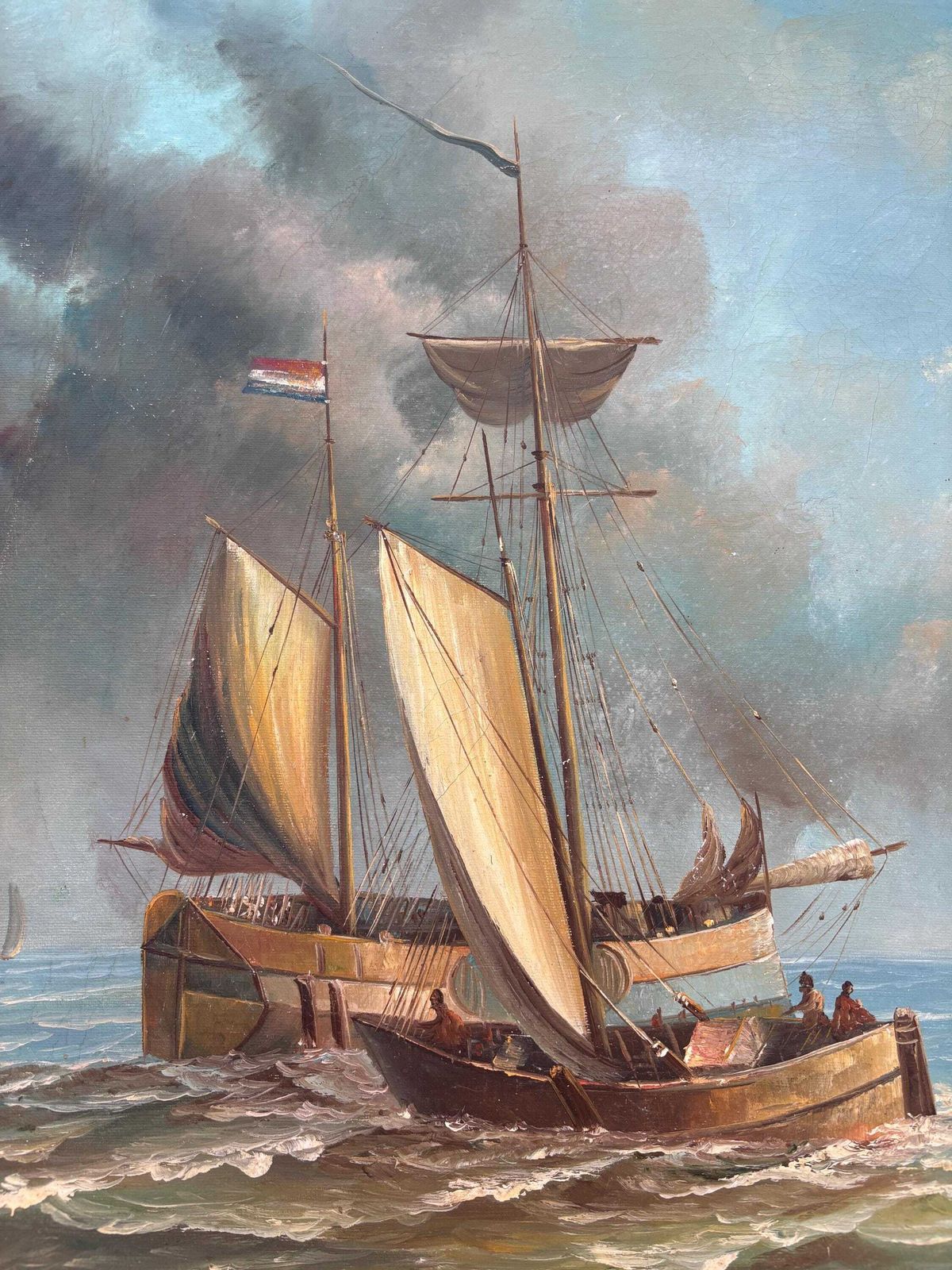20th Century Sailing Ships, Oil On Canvas Painting, Signed Gilt Frame Dutch photo vinterior
