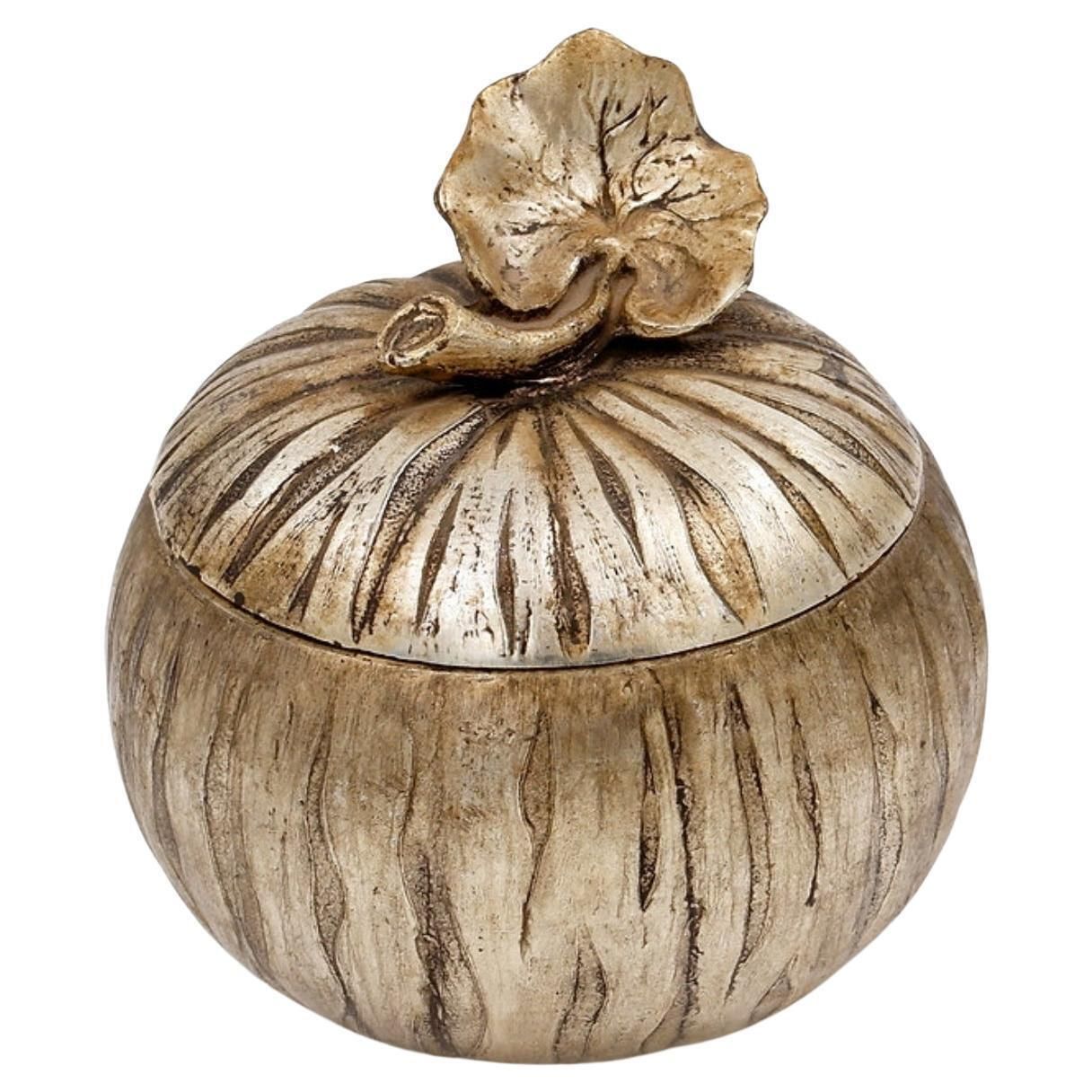 Pumpkin Shaped Ice Bucket With Textured Details On The Skin And Leaves.