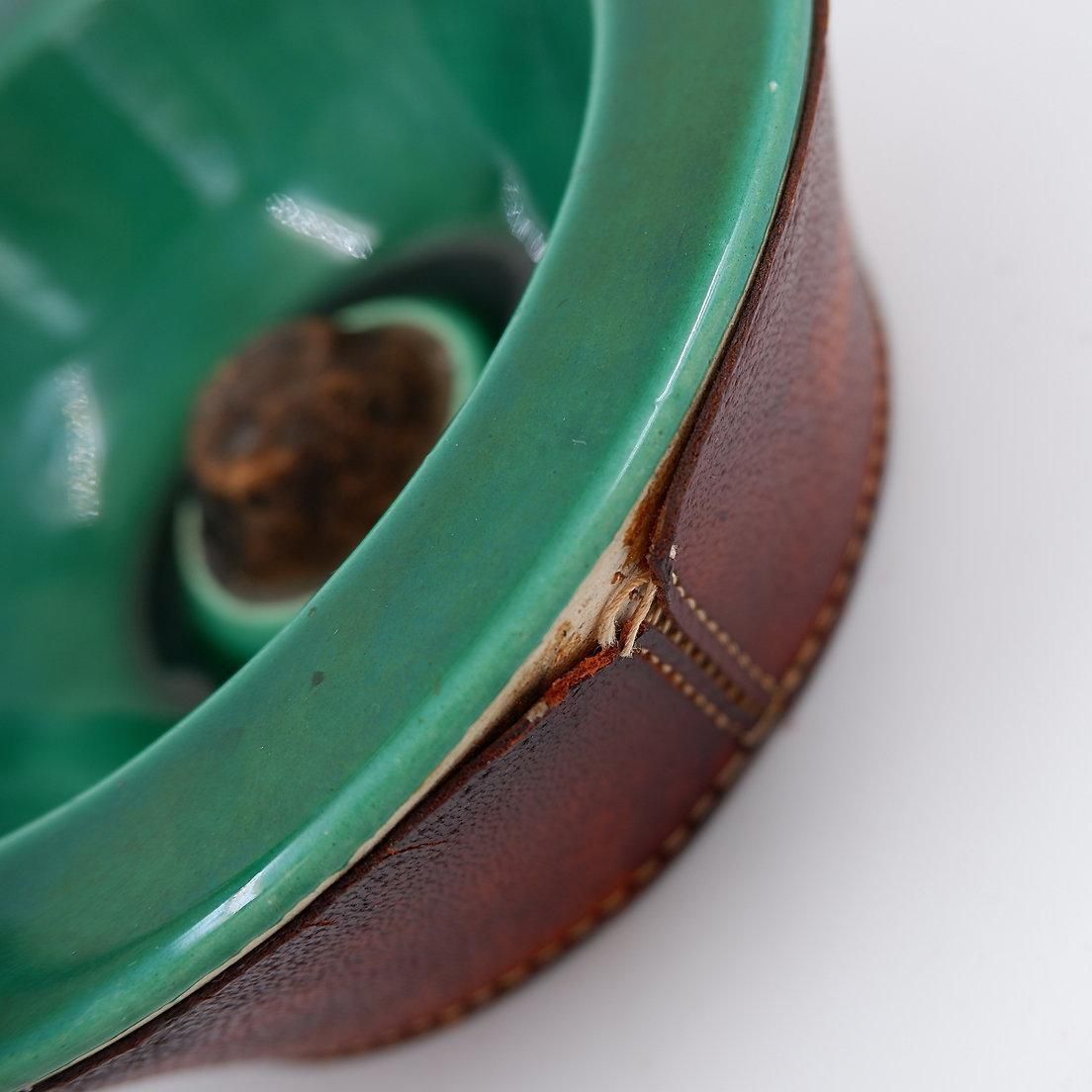 Home Decor Vintage Ceramic And Leather Ashtray From The 1950s, In The Keramos Sèvres Style. photo