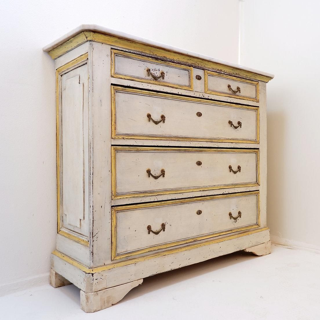 19th Century Antique Italian Chest Of Drawers With Marble Top photo furniture
