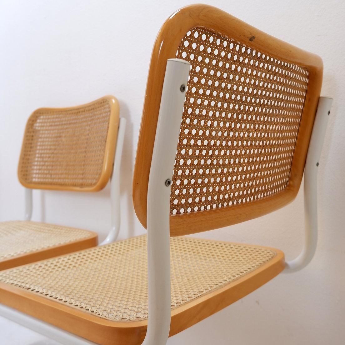 photo for sale Mid Century Modern Set Of 4 Italian Cane Chairs In The Style Of Marcel Breuer