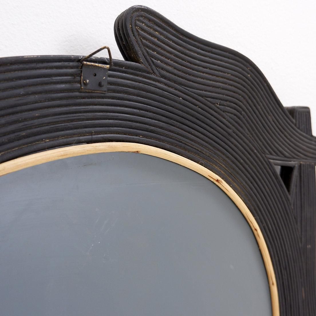 Large Vivai Del Sud Wall Mirror In Black Lacquered Bamboo   1970s photo vintage