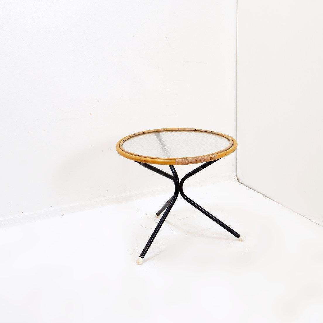 Mid Century Side Table In Bamboo, Metal And Glass  The Netherlands 1960s photo Furniture