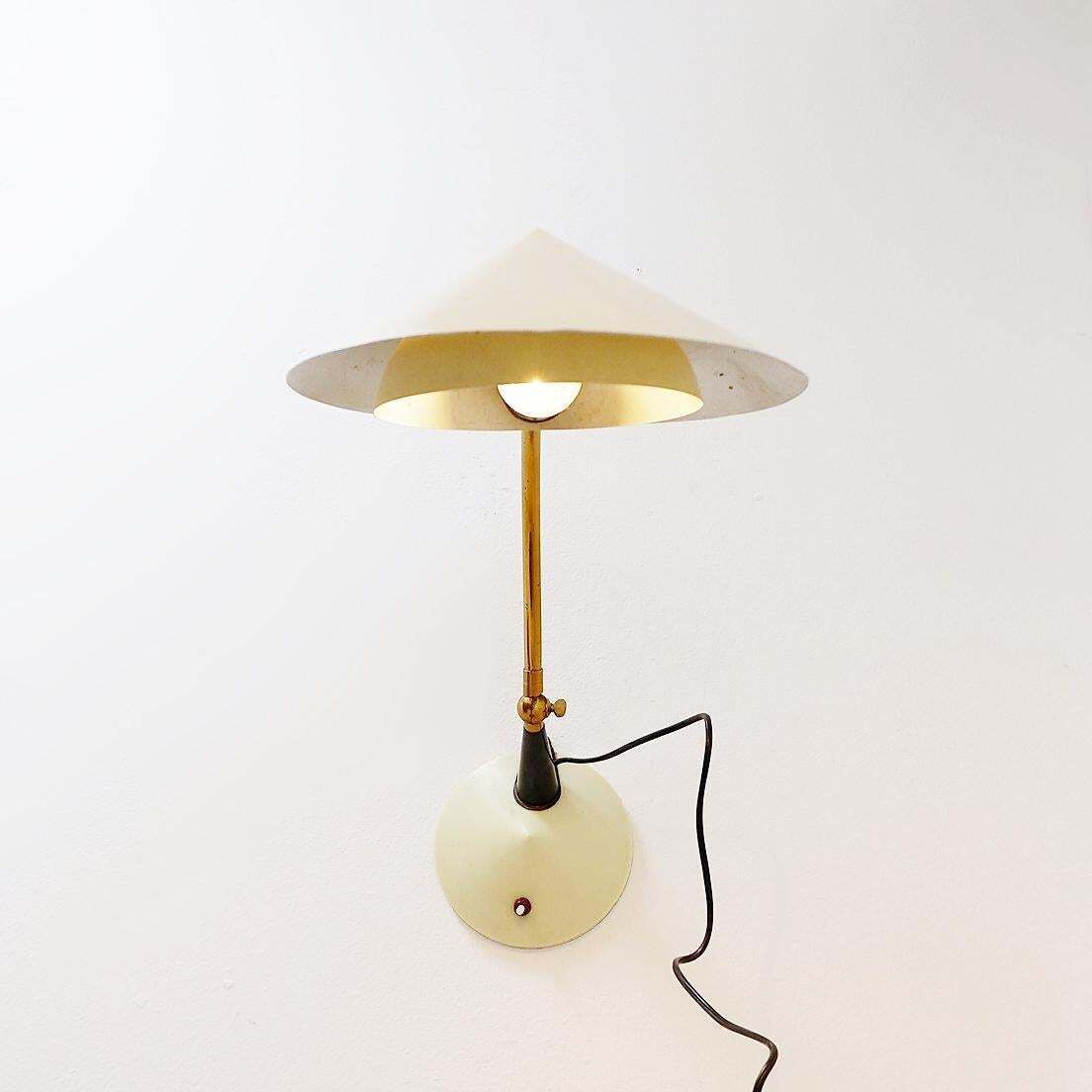 Stilux Milano Desk Or Wall Lamp In Creamy White Lacquer With Brass Details photo Lighting