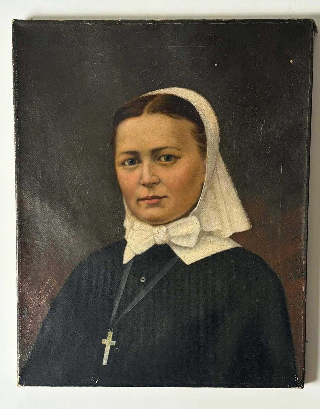 Antique German Portrait Of A Nun Oil Painting, Signed Oil On Canvas, Wall Art photo 317.0