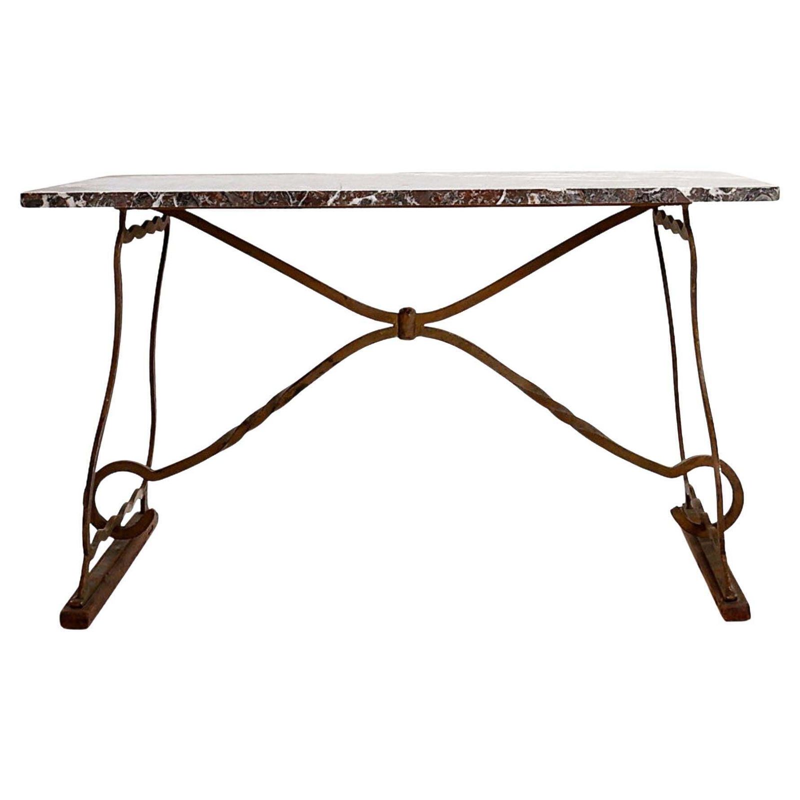 Wrought Iron And Marble Coffee Table In The Style Of Gilbert Poillerat