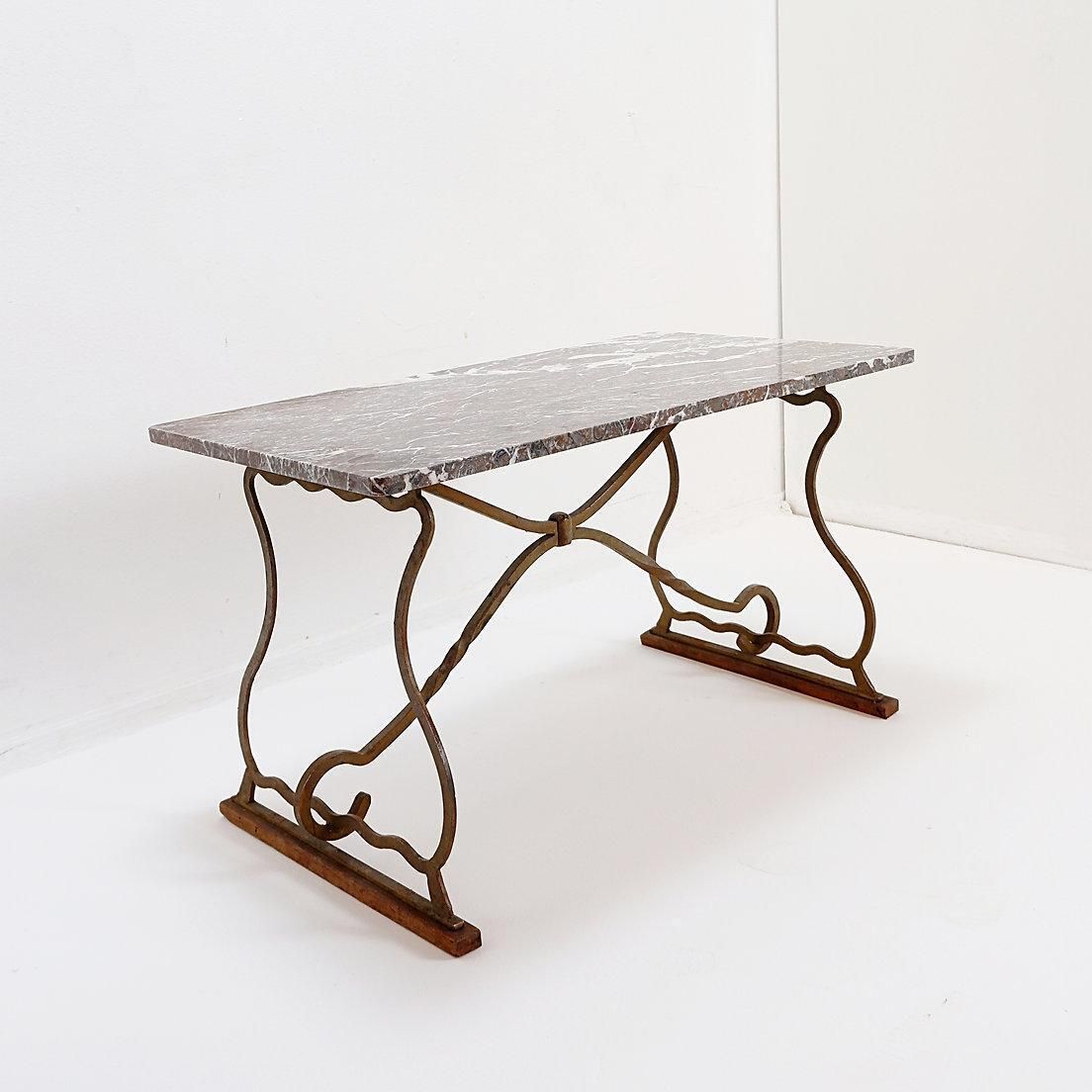 Wrought Iron And Marble Coffee Table In The Style Of Gilbert Poillerat photo Furniture