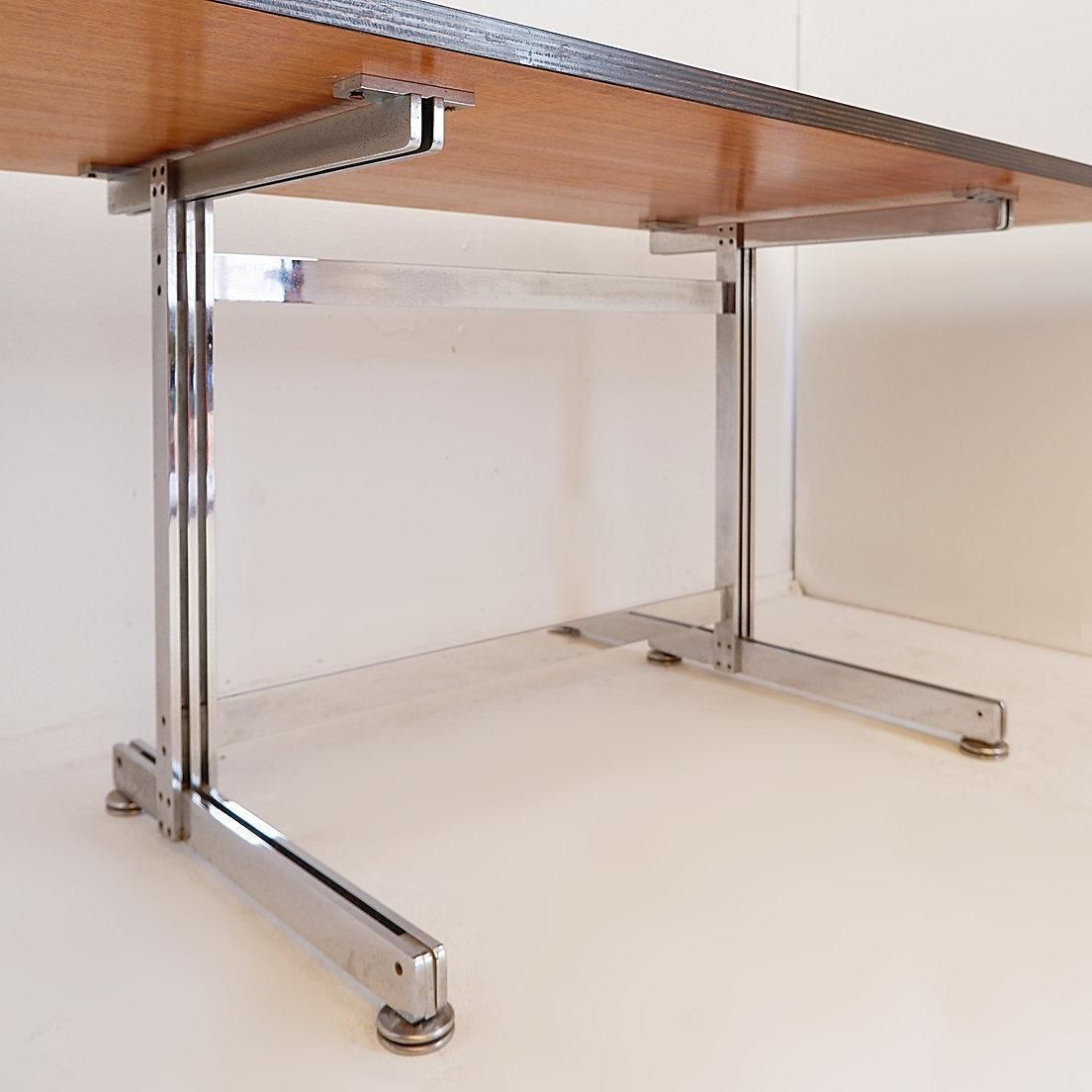 Jules Wabbes Cintree Desk, Laminated Wood & Chrome, Belgium, 1968 photo Furniture