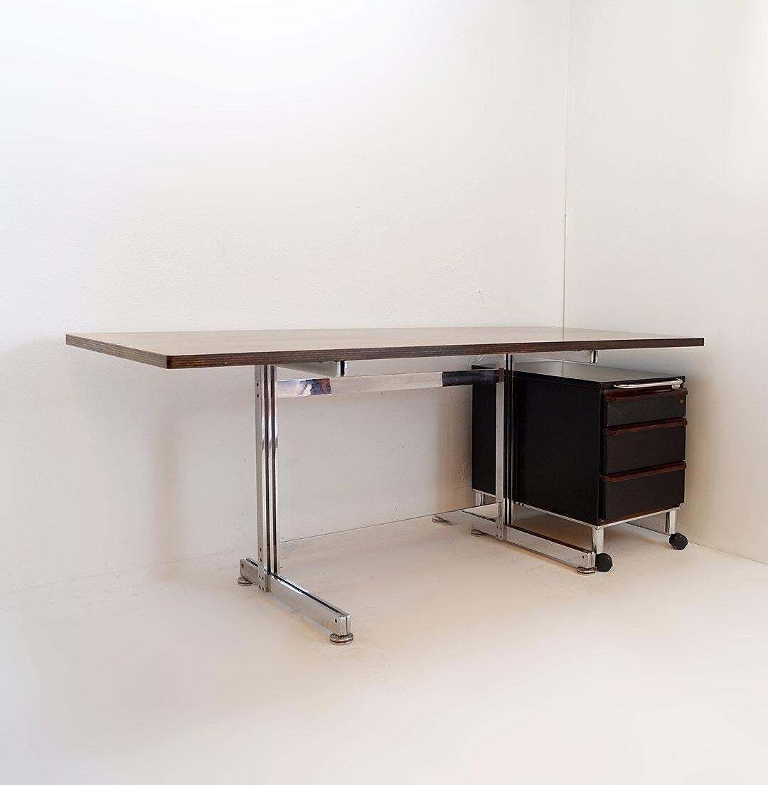 Jules Wabbes Cintree Desk, Laminated Wood & Chrome, Belgium, 1968 photo 4478.0