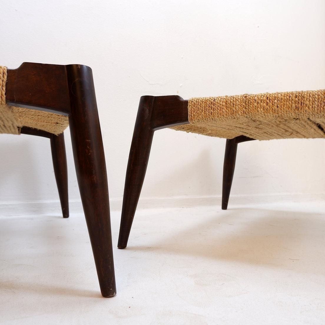 Pair Of Jute Rope Weave And Solid Wood Lounge Chairs photo Furniture