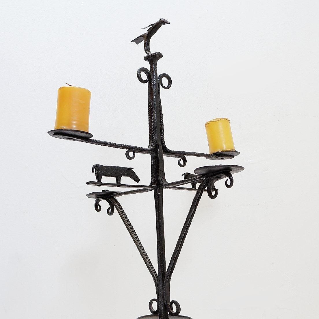 photo vinterior Wrought Iron Candle Holder In The "Atelier De Marolles" Style   France 20th